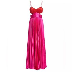 AMUR Elodie Satin Colorblock Pleated Gown